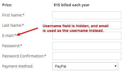 Username as Email Signup Form