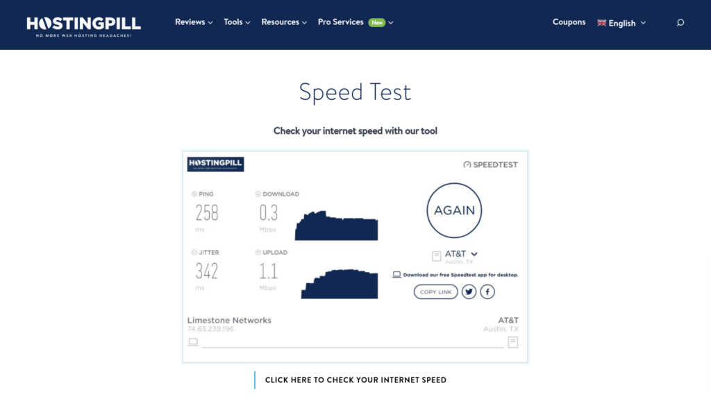 herramienta de prueba de velocidad de sitios web hostingpill