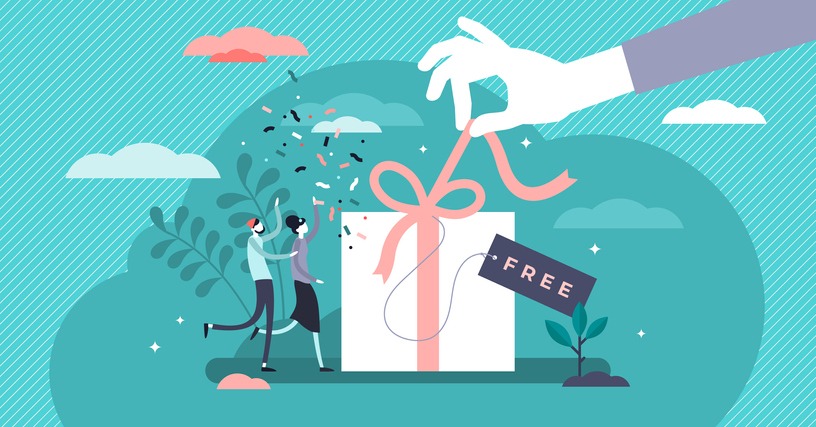 illustration of a person opening a free gift