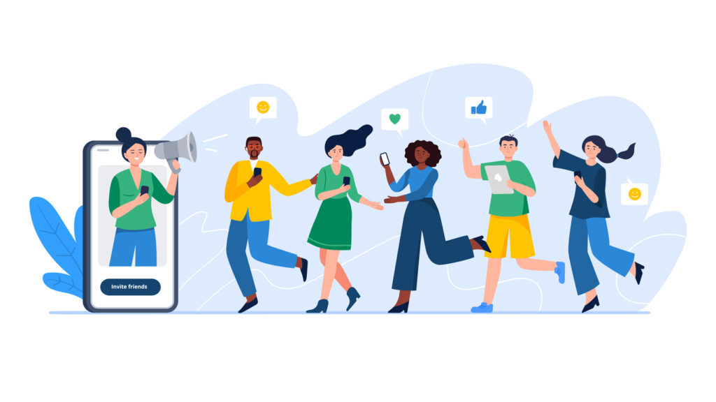 Referral system, refer a friend, a loyalty program. | MemberPress referral marketing illustration