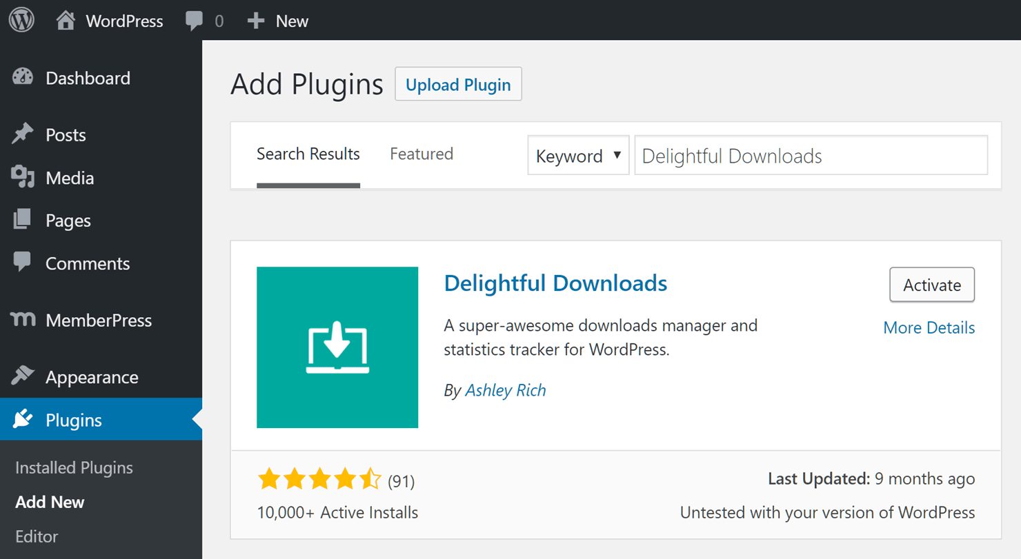 Delightful Downloads Plugin hinzufügen