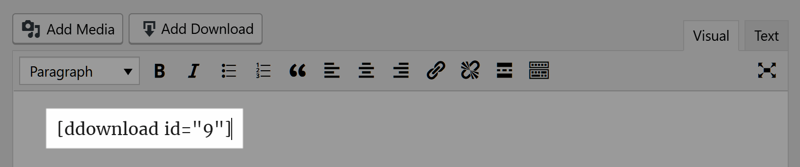 Schaltfläche Shortcode