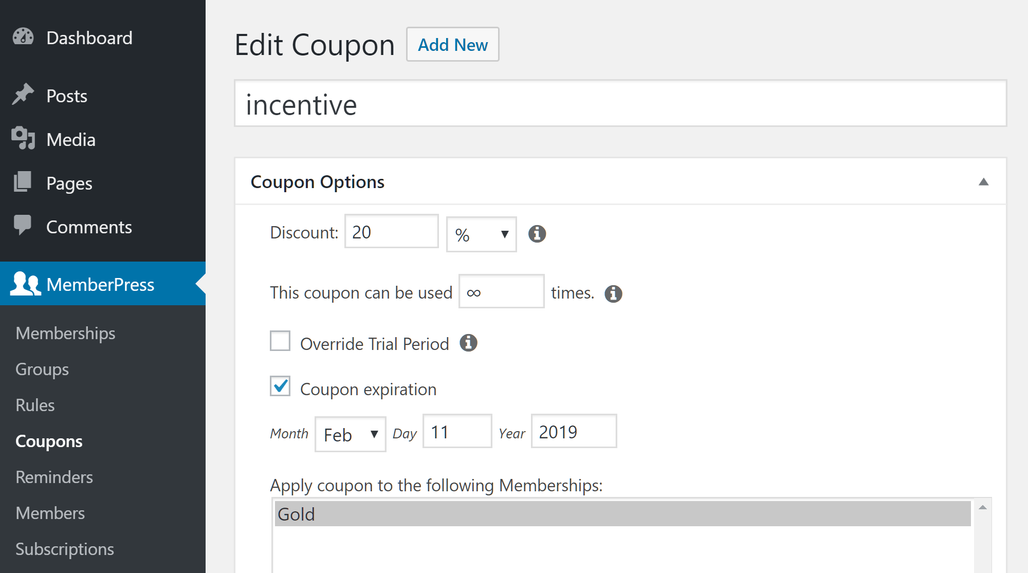 Coupon MemberPress