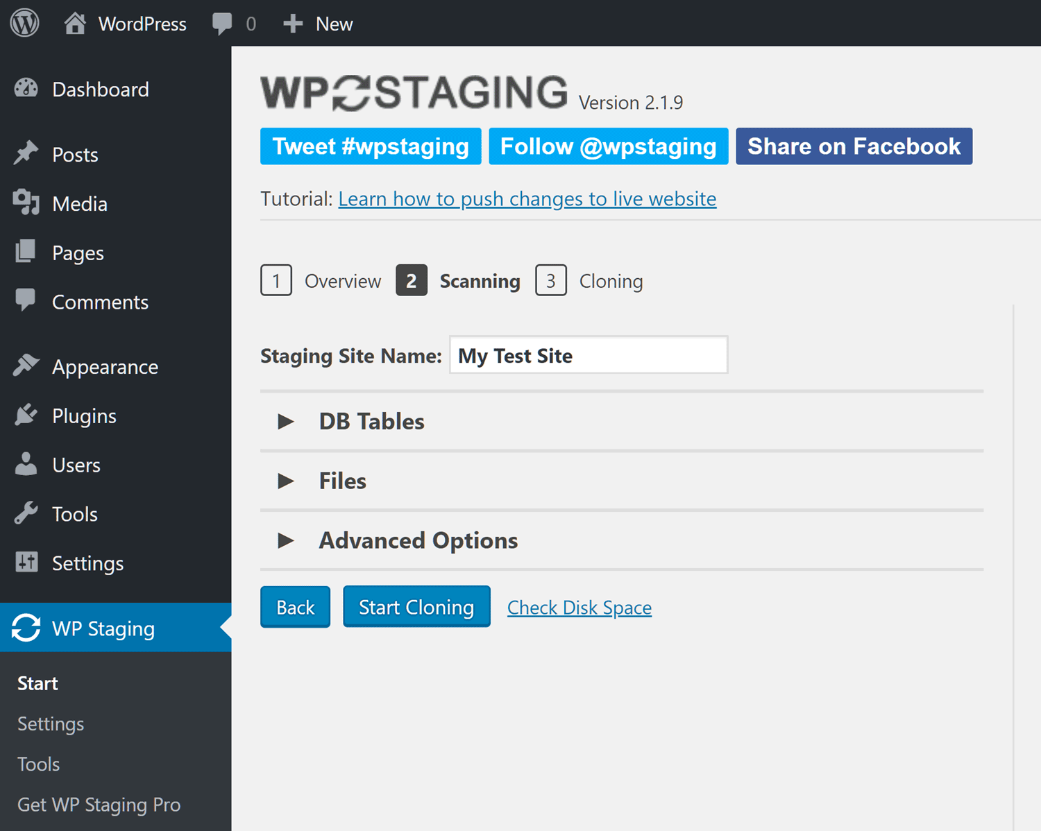 Plug-in WPStaging