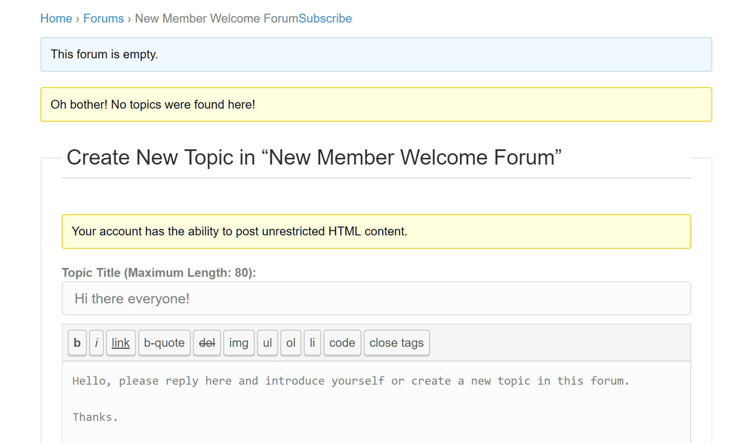 Create New Forum Topic