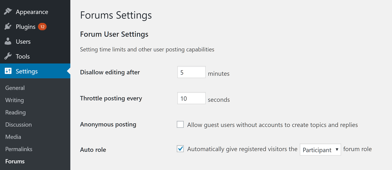 bbPress Plugin Forum Settings