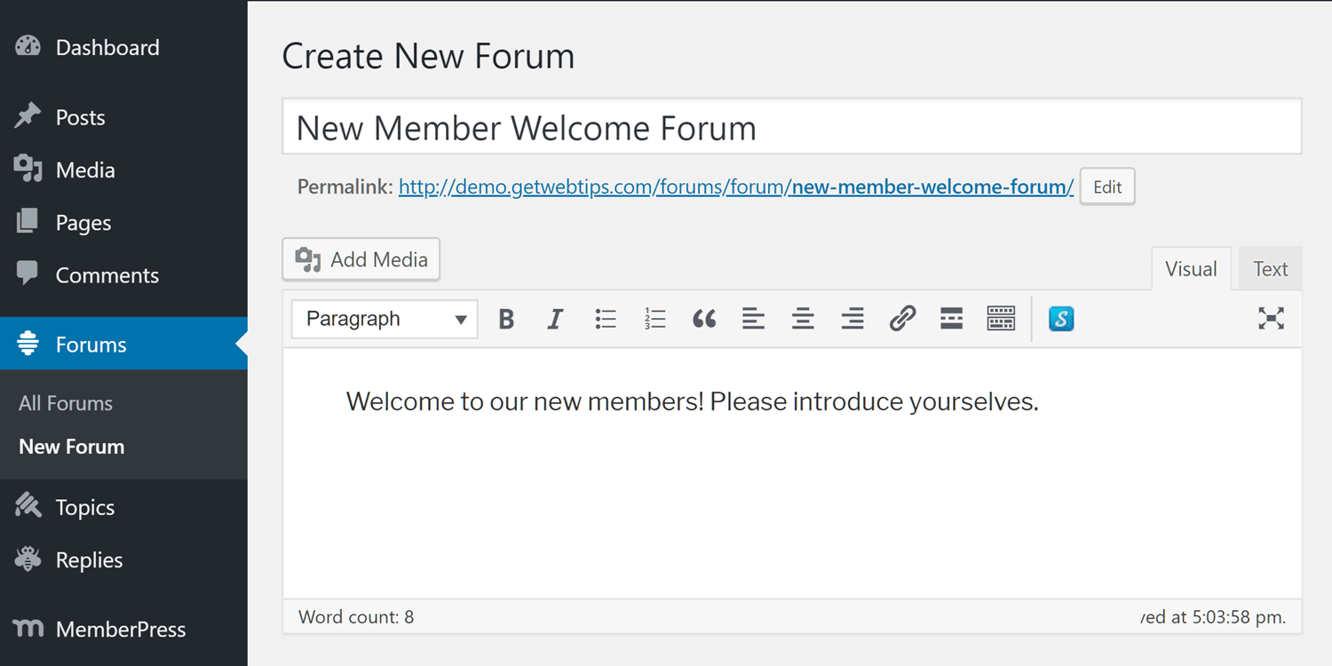 Create a new forum