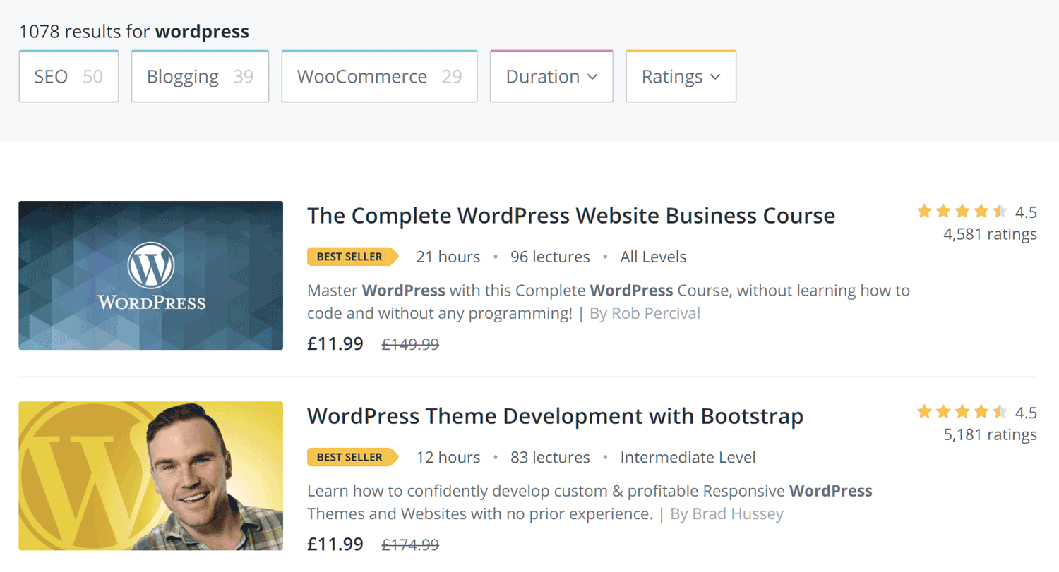 Udemy WordPress Courses