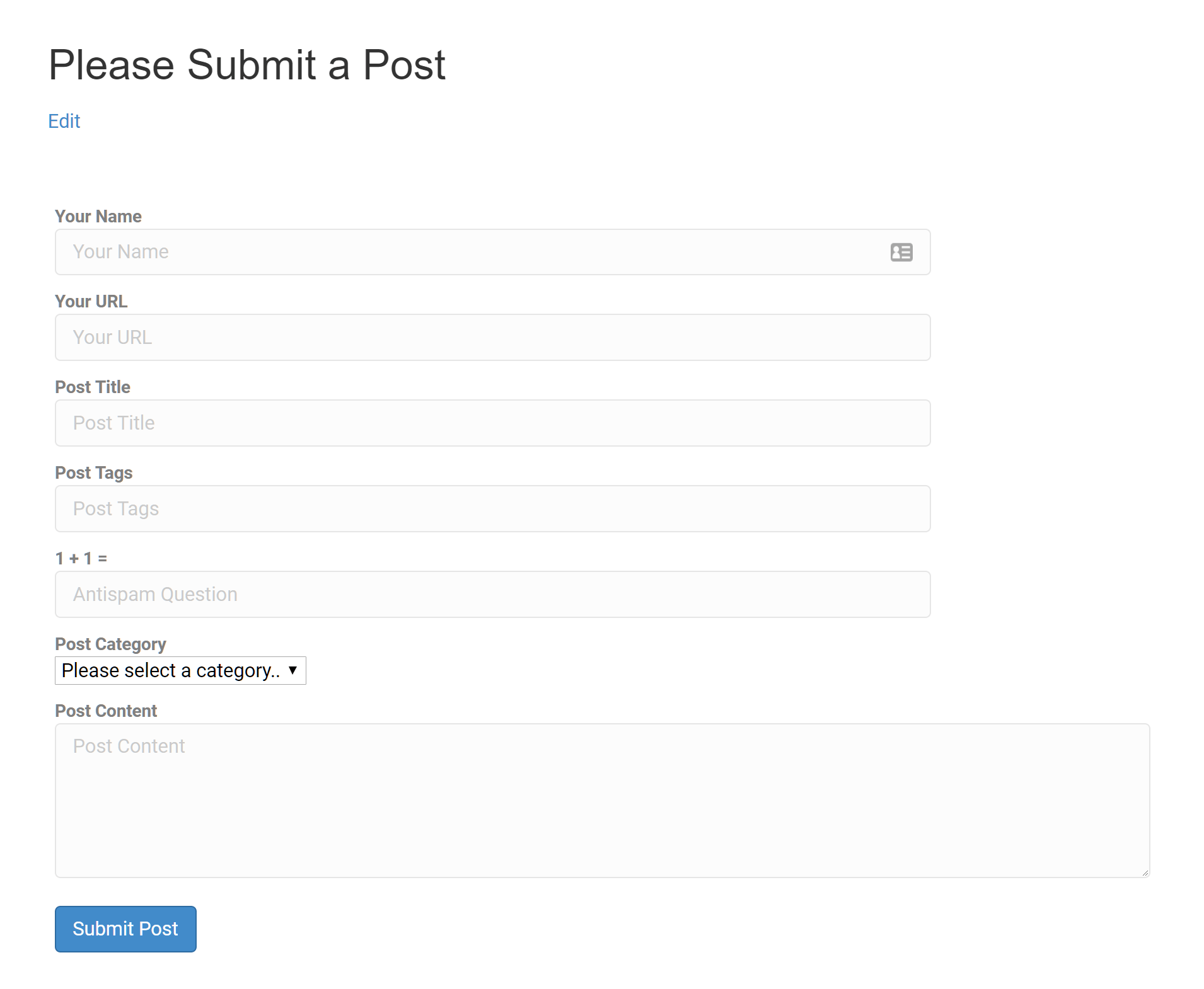 Html form post. User submitted Posts. Submit. Submit your blog.