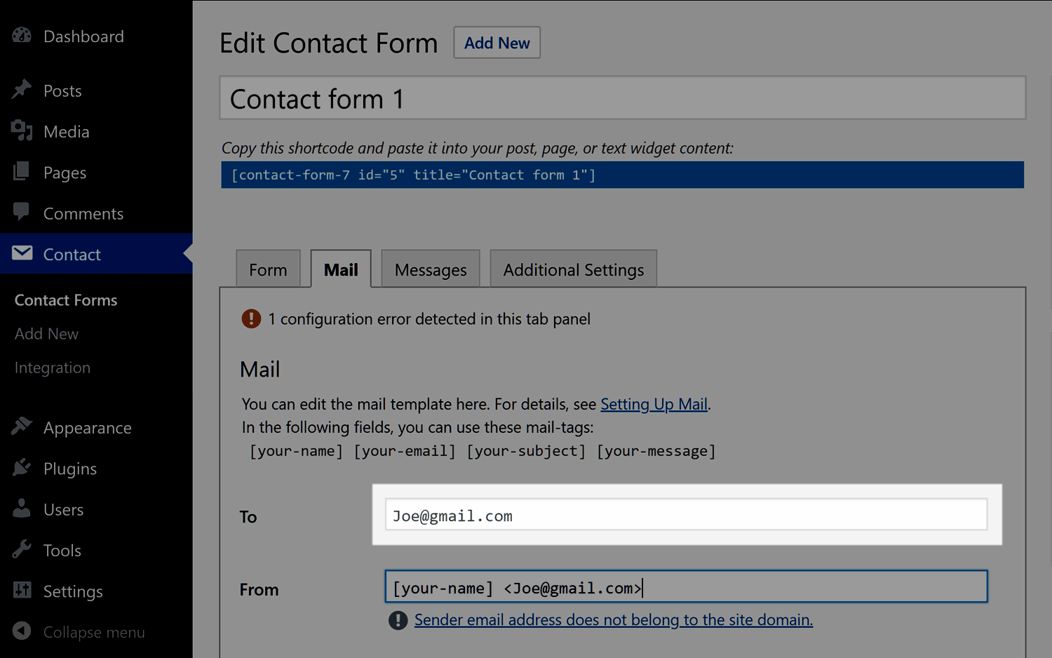 Configurações do formulário