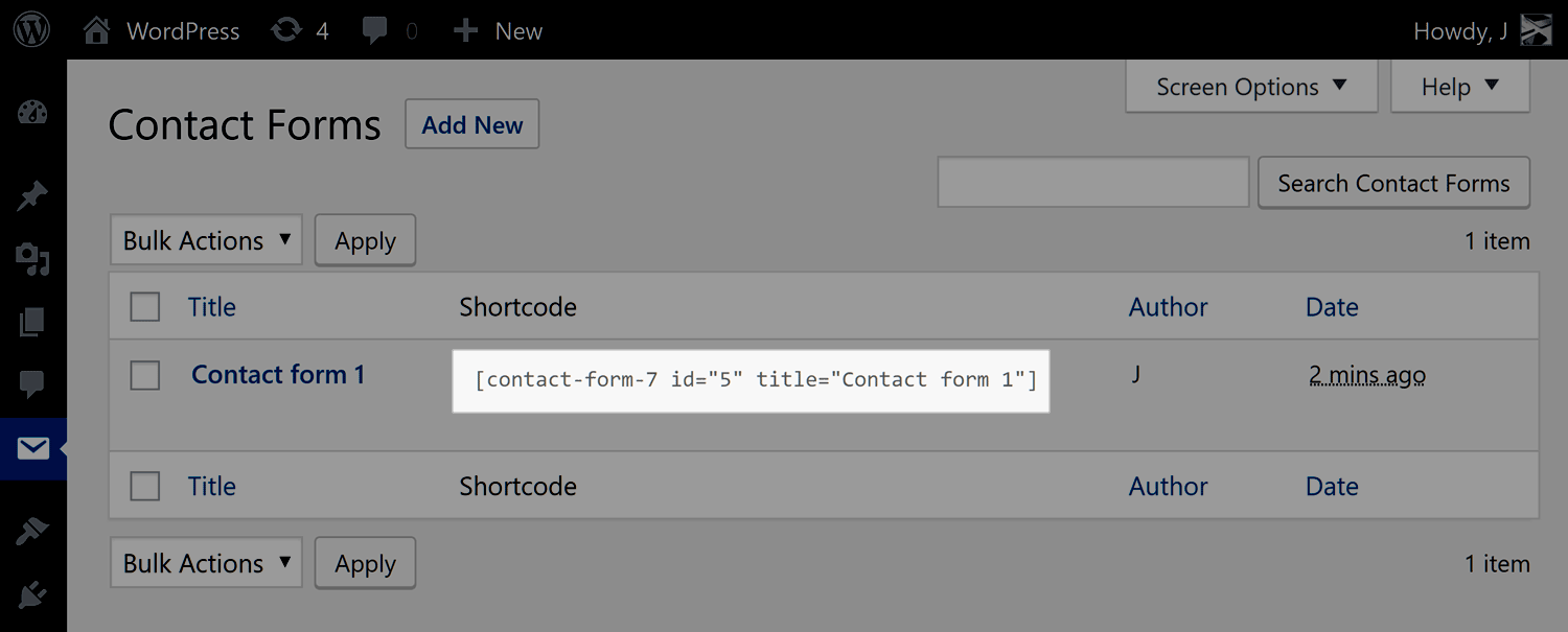 Contact Form 7 Shortcode