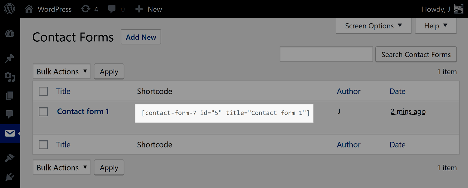 Shortcode do Contact Form 7