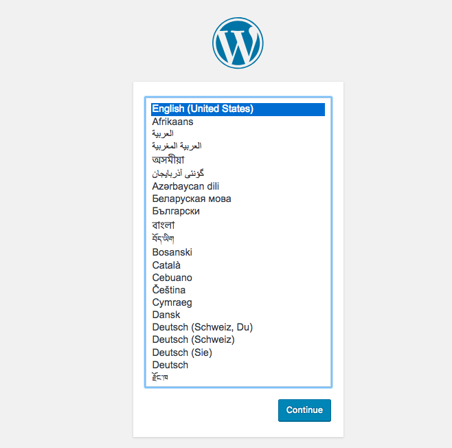 The WordPress install screen.