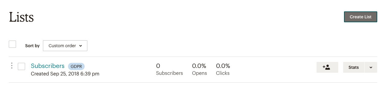 Creating an email list in MailChimp.