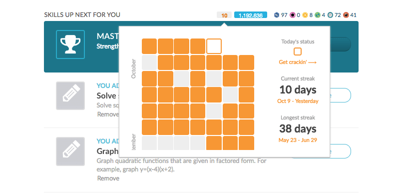 El rastreador de rachas de Khan Academy.