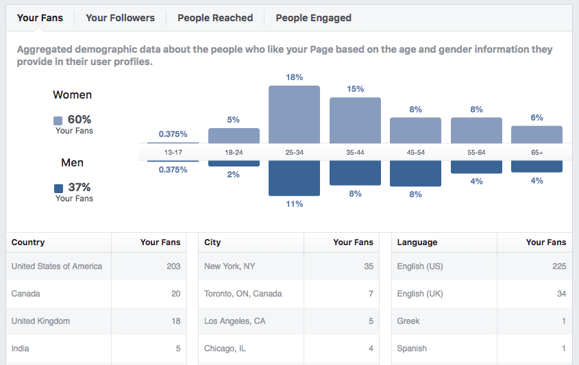 Audience demographics on Facebook.