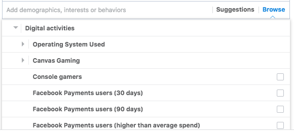 Customizing your Facebook audience based on interests.