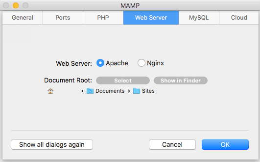 Setting up a website in MAMP.