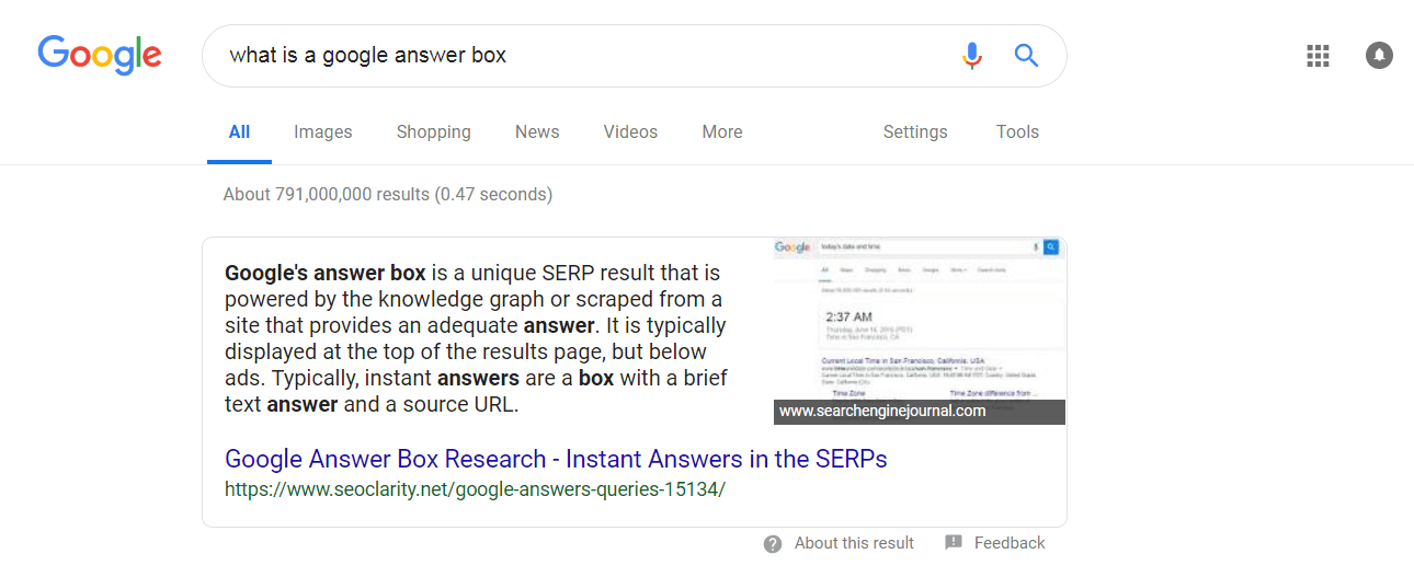 An example of a Google answer box
