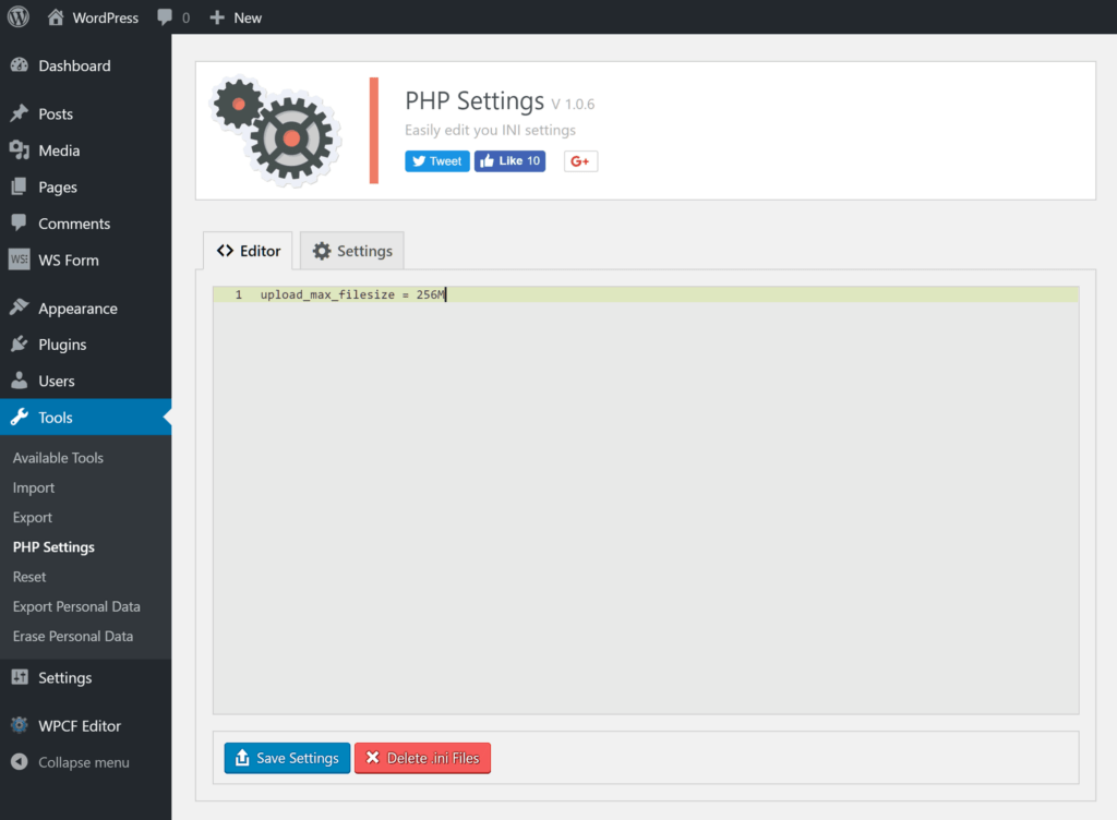 PHP Settings Plugin