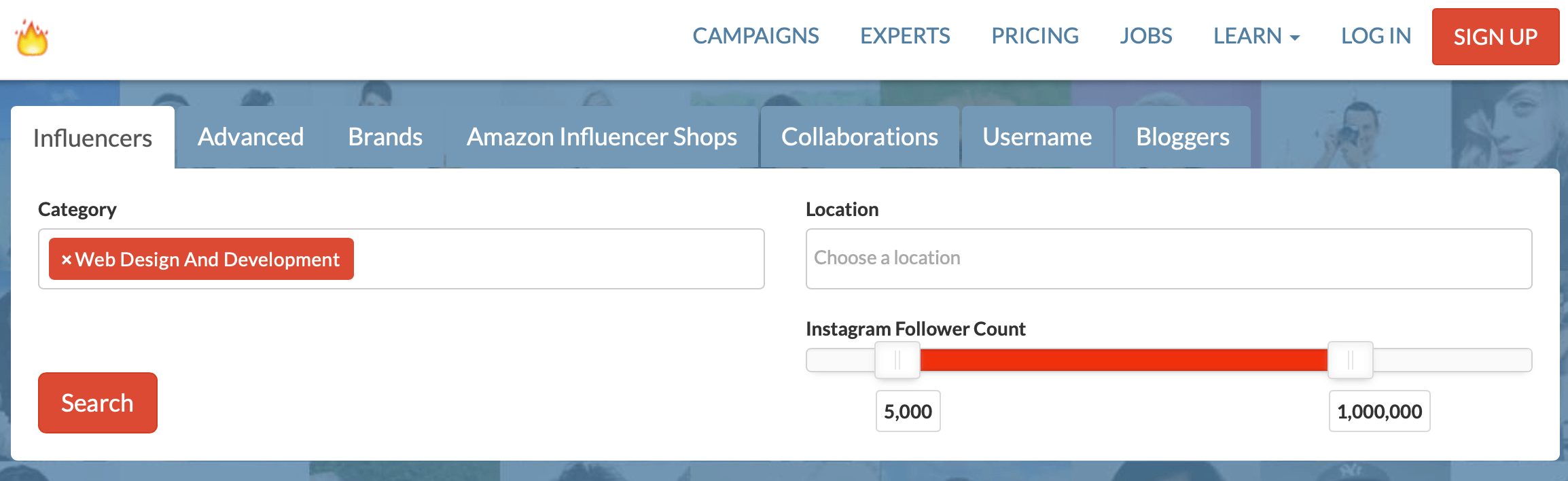 The Influence.co website.