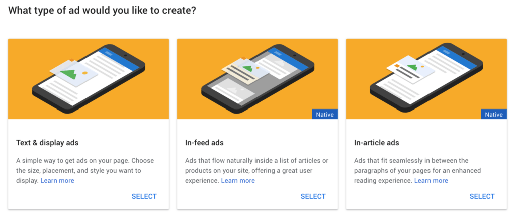 A selection of the different ad options.