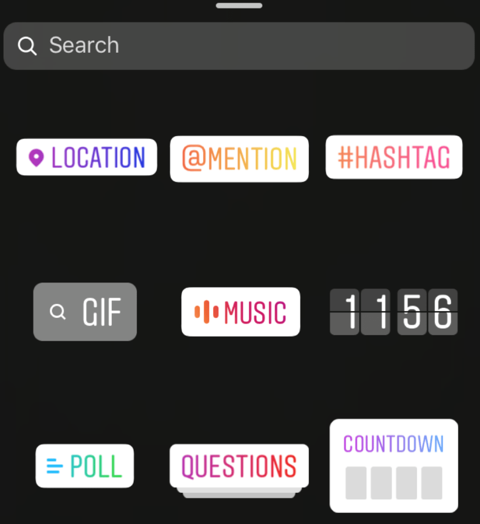 A selection of Instagram story features such as GIFs and polls