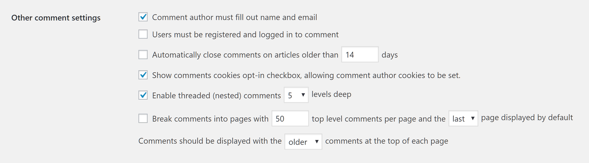 Other Comment Settings