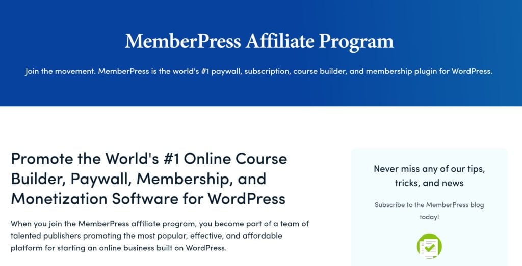 MemberPress affiliate program page screenshot