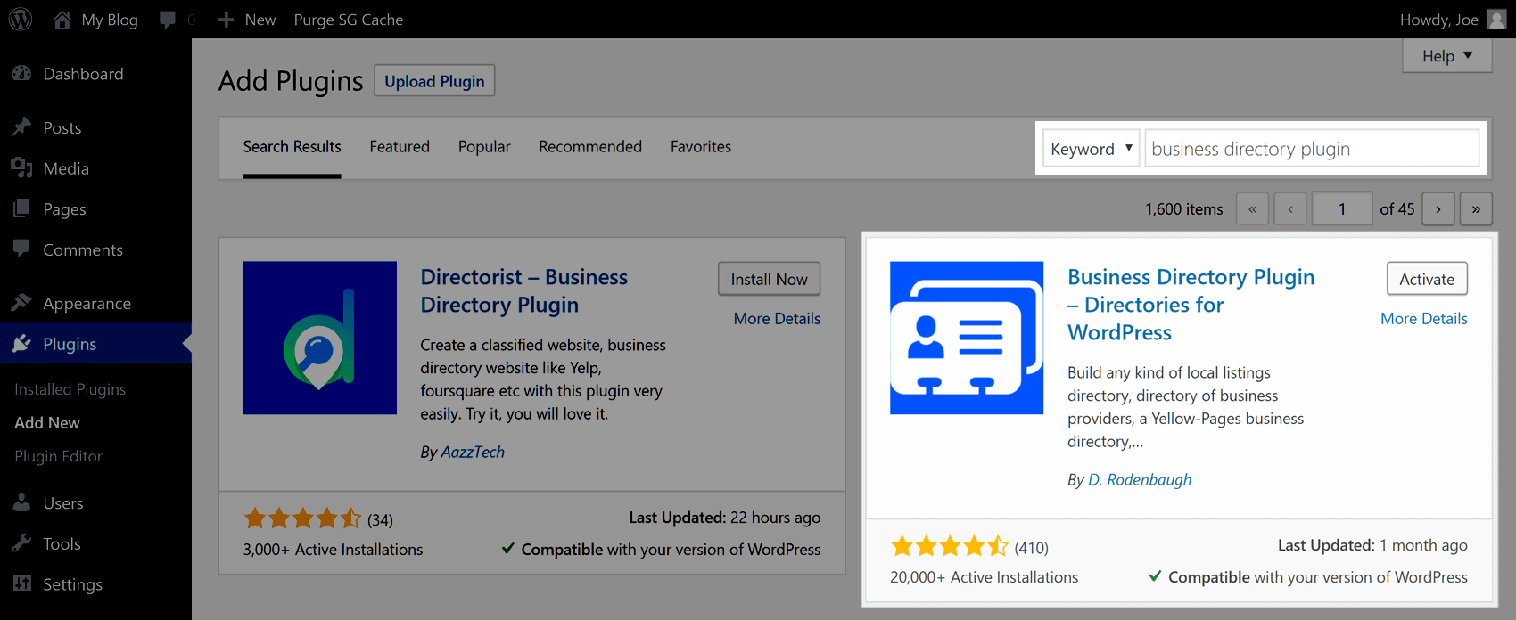 Business directory plugin integration in WordPress