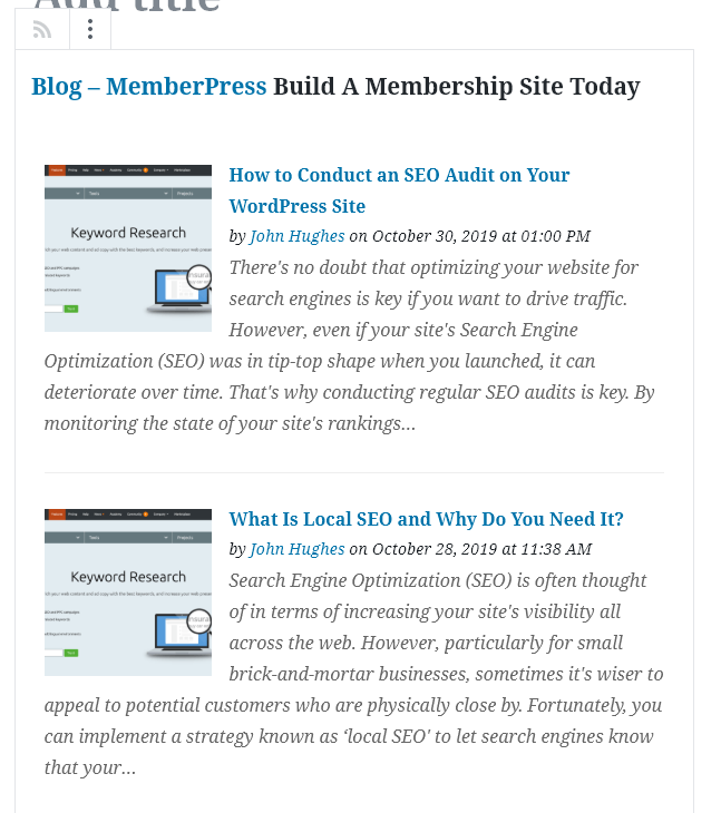 An example of an RSS feed loaded within the editor.