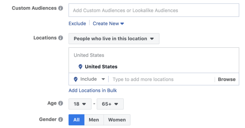 Creating a custom Facebook audience.