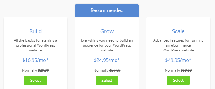 An example of a pricing table
