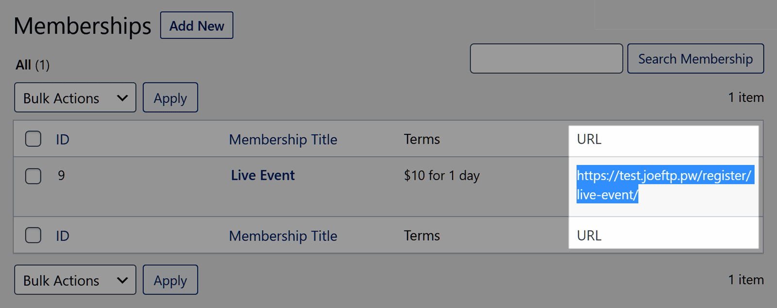 MemberPress Memberships URL