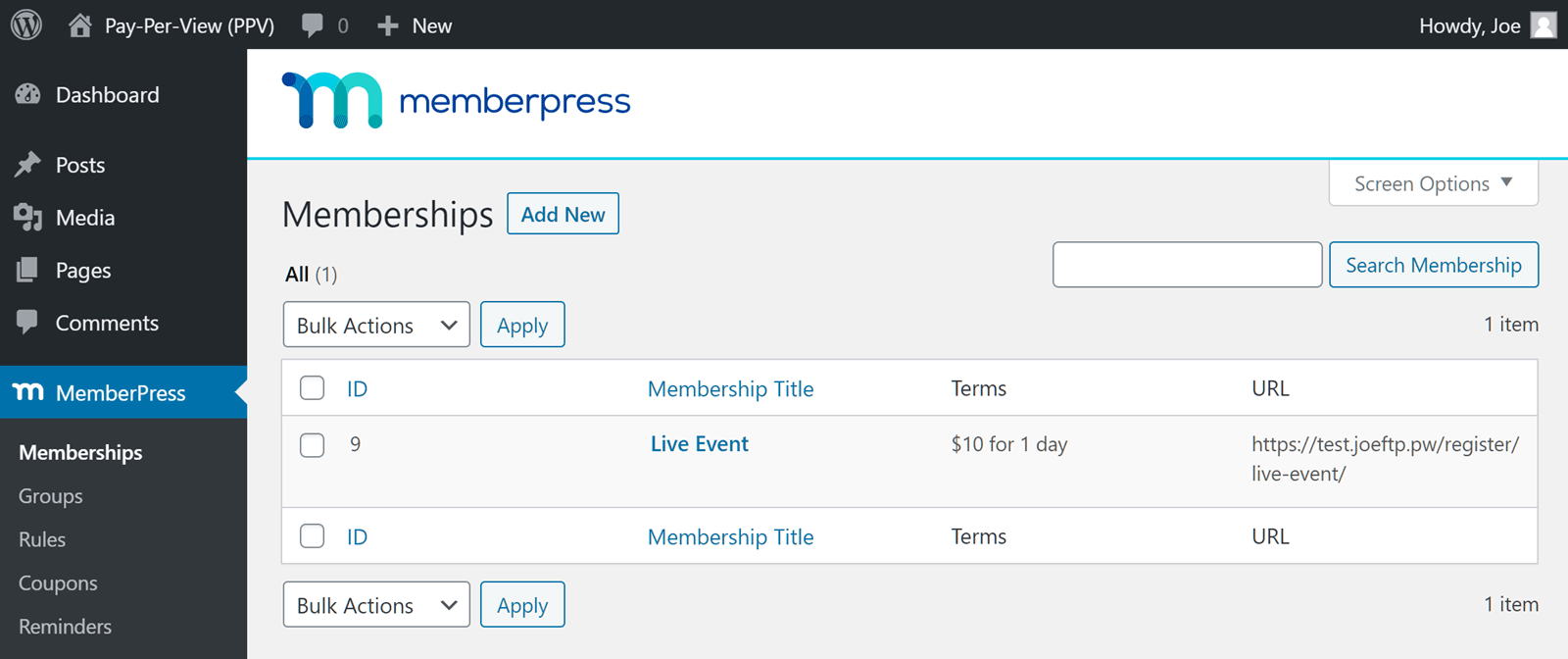 MemberPress View Memberships