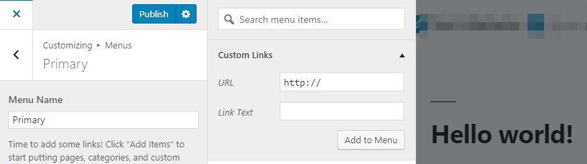 Adding custom links to your menu.