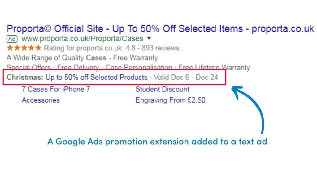 Example of a Google Ads promotion extension