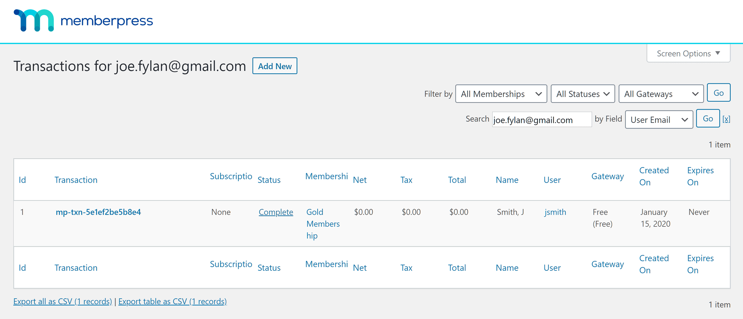 Member transactions in MemberPress