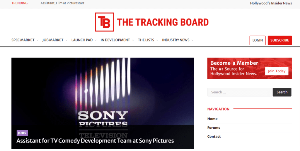 The Tracking Board homepage