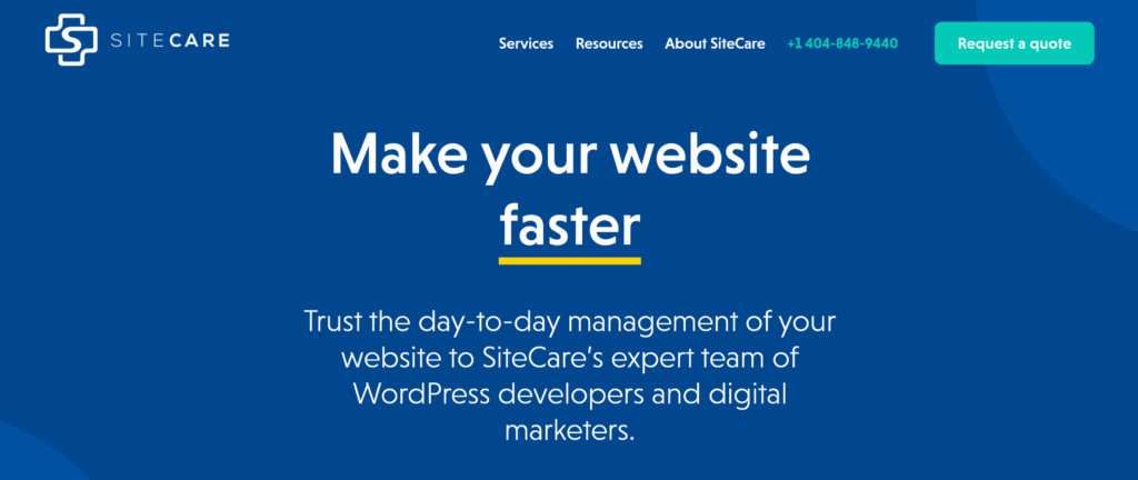WP SiteCare homepage