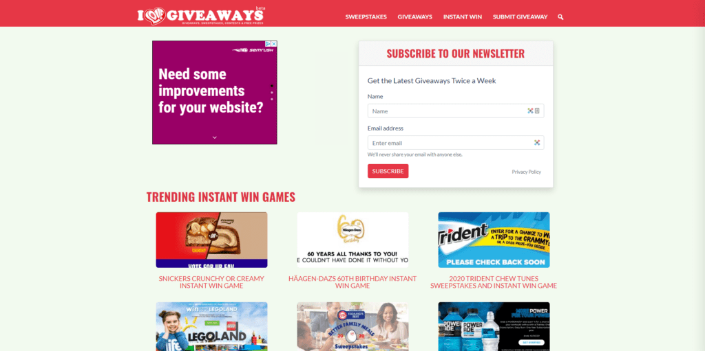 El sitio web de I Love giveaways