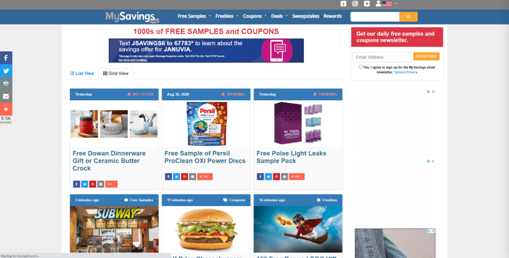 mysavings del sorteo de la página web