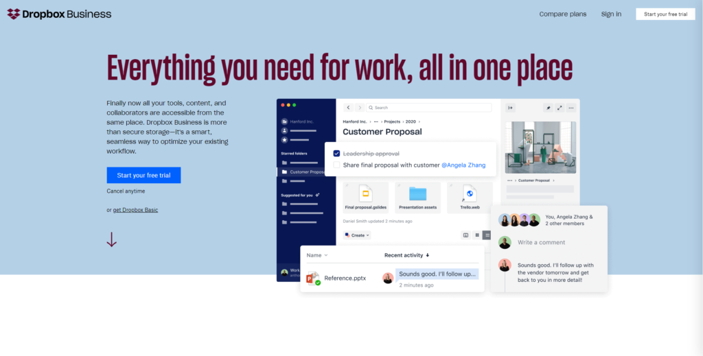 dropbox homepage