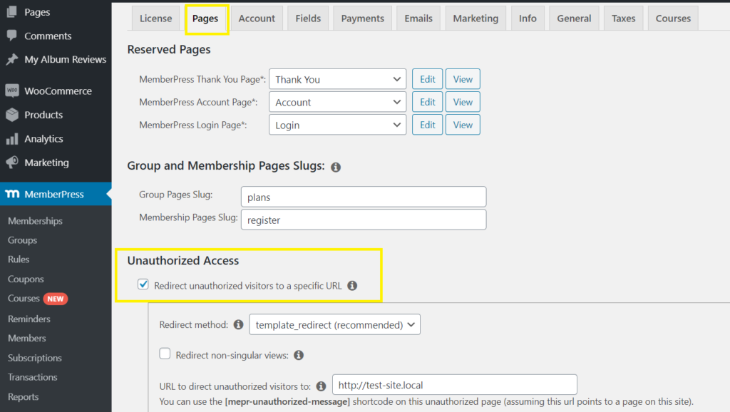 Redirection des utilisateurs non autorisés dans MemberPress.