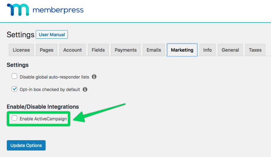 enable ActiveCampaign in MemberPress