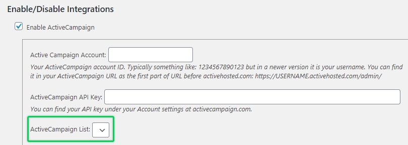 choose your activecampaign list in MemberPress