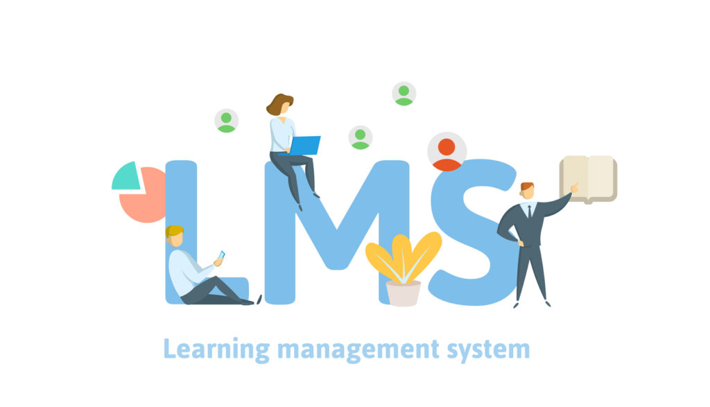 LMS, learning management system. Concept with keywords, letters and icons. Flat vector illustration on white background. | MemberPress learning management system LMS illustration