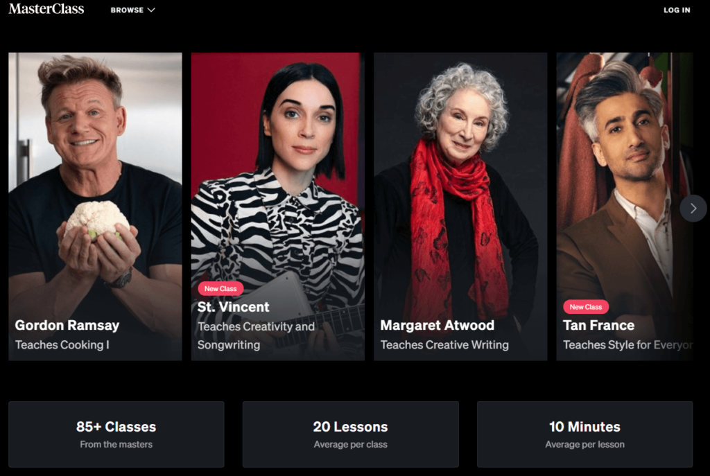 Some of MasterClass' online courses.