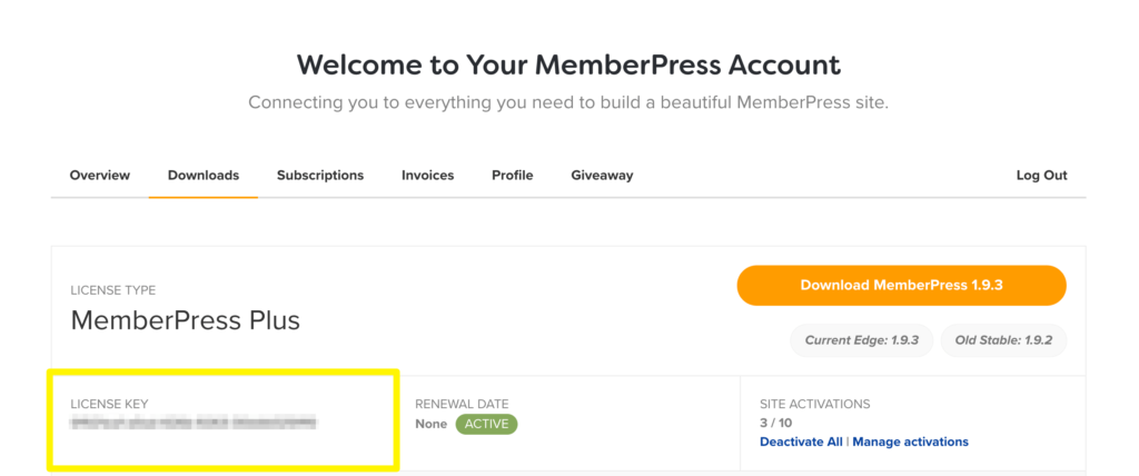 Viewing your MemberPress license key