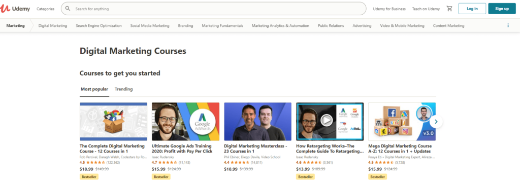 Udemy's selection of online marketing classes.